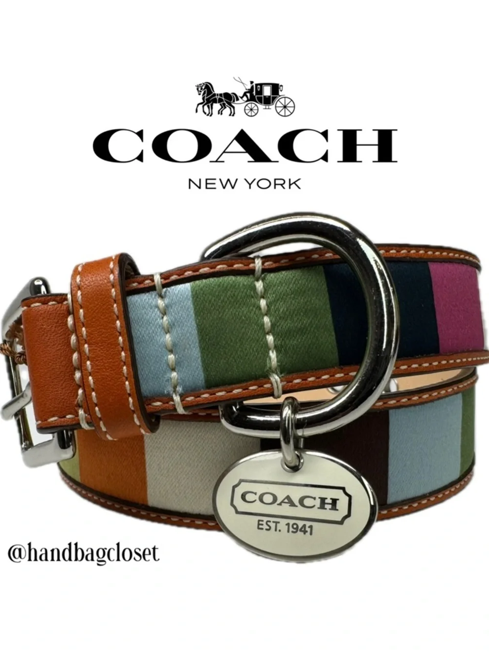 Coach Legacy Rare Satin & Leather Color Block Size XL Extra Large Dog Collar